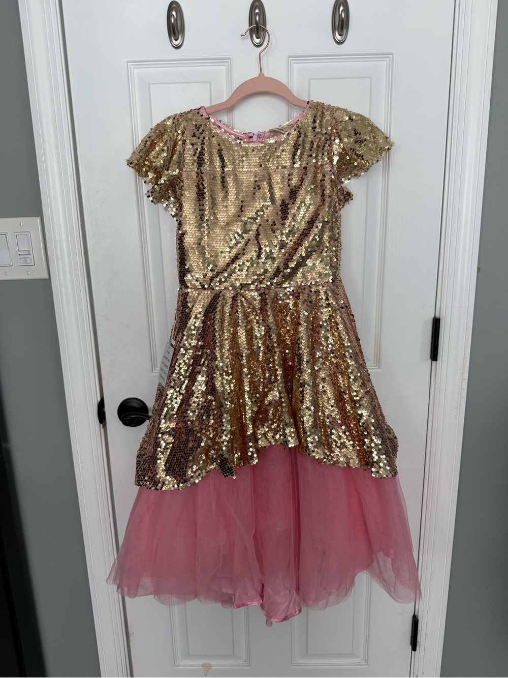 Joyfolie Gold Sequin Top with Pink Tulle Skirt Girls Party Dress